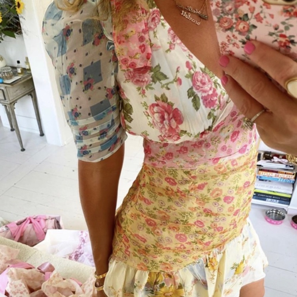 LoveShackFancy silk Arlo dress in picnic patchwork
